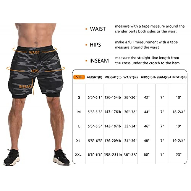 KLINNFENR Mens 2 in 1 체육관 러닝 반바지 남성용 7 인치 운동 ​​운동복 지퍼 포켓이있는 빠른 건조 반바지