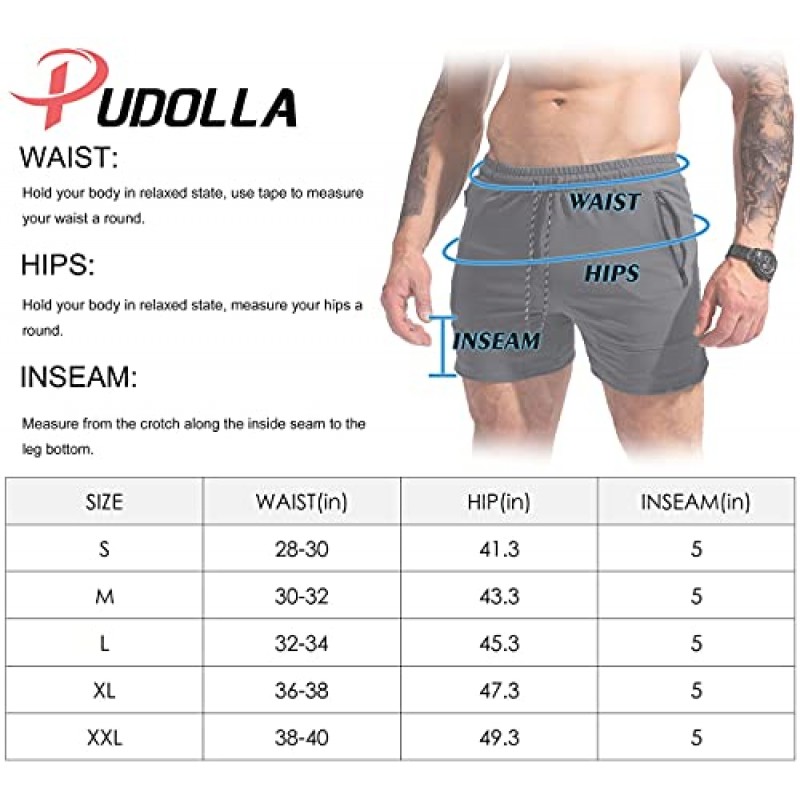 Pudolla 남성용 체육관 운동 반바지 역도 남성용 쪼그리고 앉는 반바지 지퍼 포켓이있는 보디 빌딩 훈련 조깅