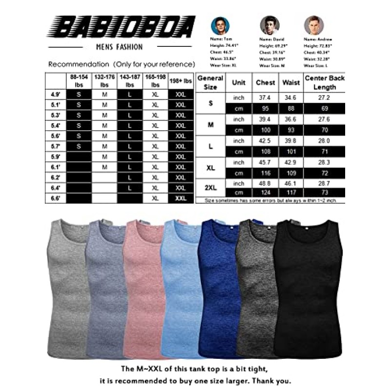 Babioboa 남성용 2 팩 운동 탱크 탑 체육관 운동 민소매 티셔츠 피트니스 보디 빌딩 근육 셔츠