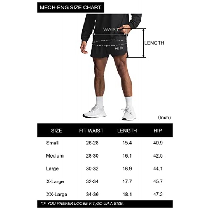 MECH-ENG 빠른 건조 운동 트레이닝을 하는 남성용 2 in 1 반바지 휴대폰 포켓이 있는 7인치 반바지