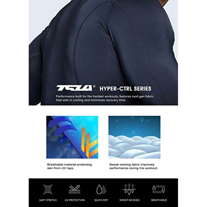 TSLA 1 또는 3팩 남성용 UPF 50+ 긴 소매 압축 셔츠, 운동용 운동용 셔츠, 수상 스포츠 래쉬가드