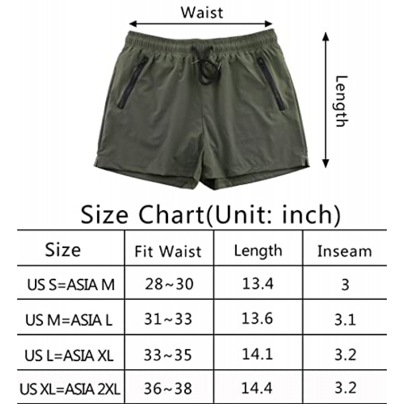 Rexcyril 남성용 운동 체육관 운동 반바지 3 인치 빠른 드라이 러닝 보디 빌딩 짧은 반바지 (라이너와 지퍼 포켓 포함)