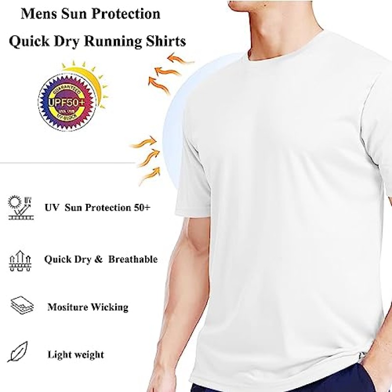 남성 반팔 퀵 드라이 피트 액티브 티셔츠 크루 넥 Mositure Wicking Athletic Sun Protection 러닝 운동 셔츠
