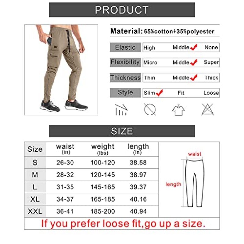 BROKIG 남성용 카고 체육관 조깅 바지, 주머니가 있는 남성용 운동용 운동복 스웨트팬츠