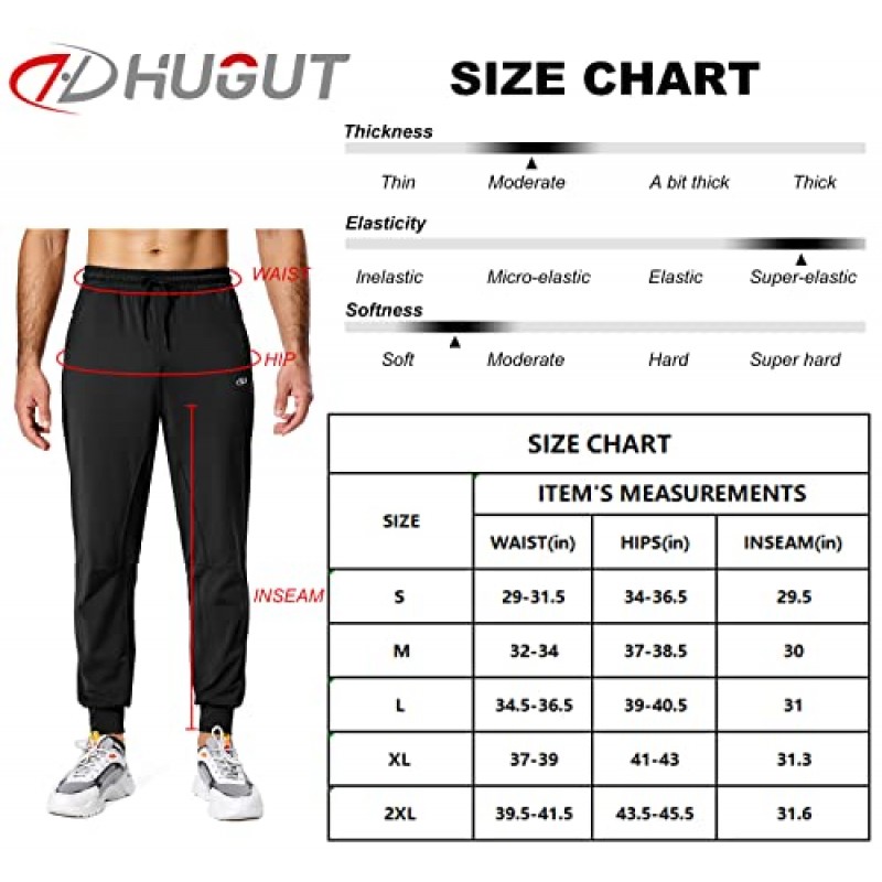 Hugut 남성용 운동복 지퍼 포켓이 있는 경량 테이퍼 조깅 운동용 트랙 바지 운동 달리기 훈련
