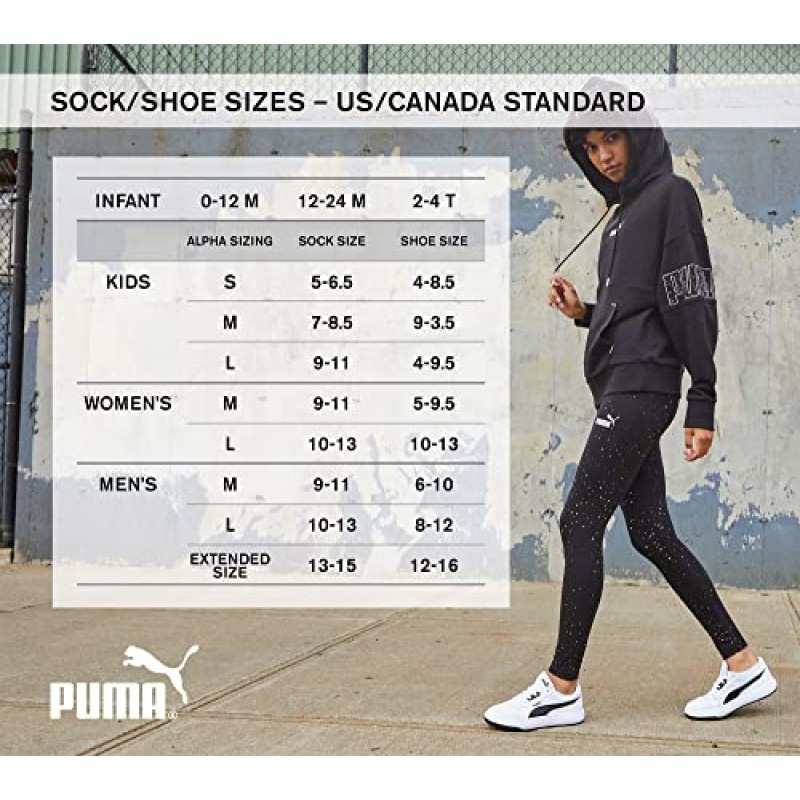 PUMA 남성용 6팩 쿼터 크루 양말