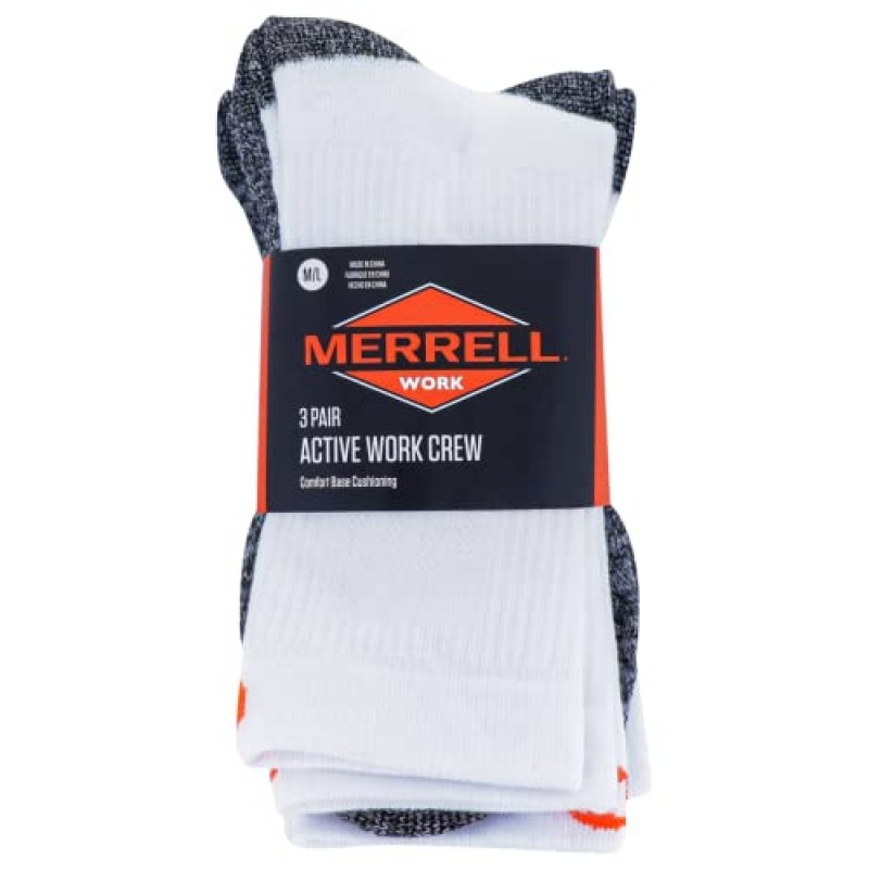 Merrell 남성용 및 여성용 경량 작업용 승무원 양말 3 쌍 팩 - 내구성 강화 기능이 있는 ComfortBase XS Repreve