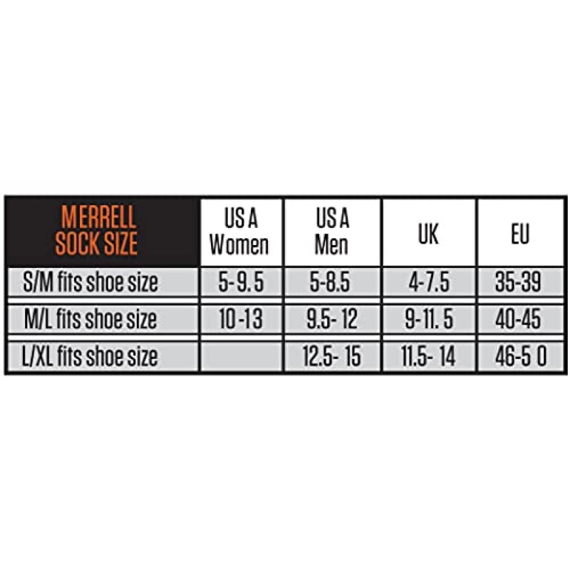 Merrell 남성용 및 여성용 경량 작업용 승무원 양말 3 쌍 팩 - 내구성 강화 기능이 있는 ComfortBase XS Repreve