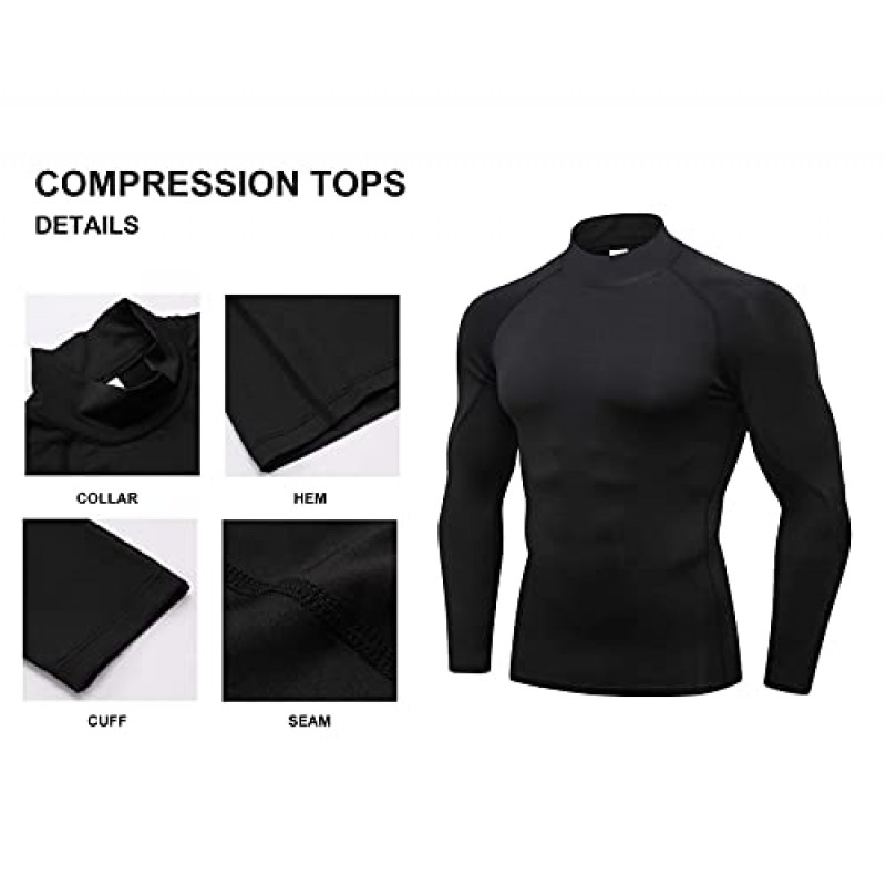 남성 2 팩 모의 터틀넥 압축 셔츠 긴 소매 스포츠 언더 셔츠 Wicking Athletic Baselayer 러닝 티셔츠