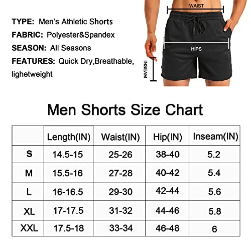 JWJ Mens 운동 반바지 5 인치 운동 ​​달리기 반바지 지퍼 포켓으로 조깅하는 남성용 빠른 건조 탄성 체육관 반바지