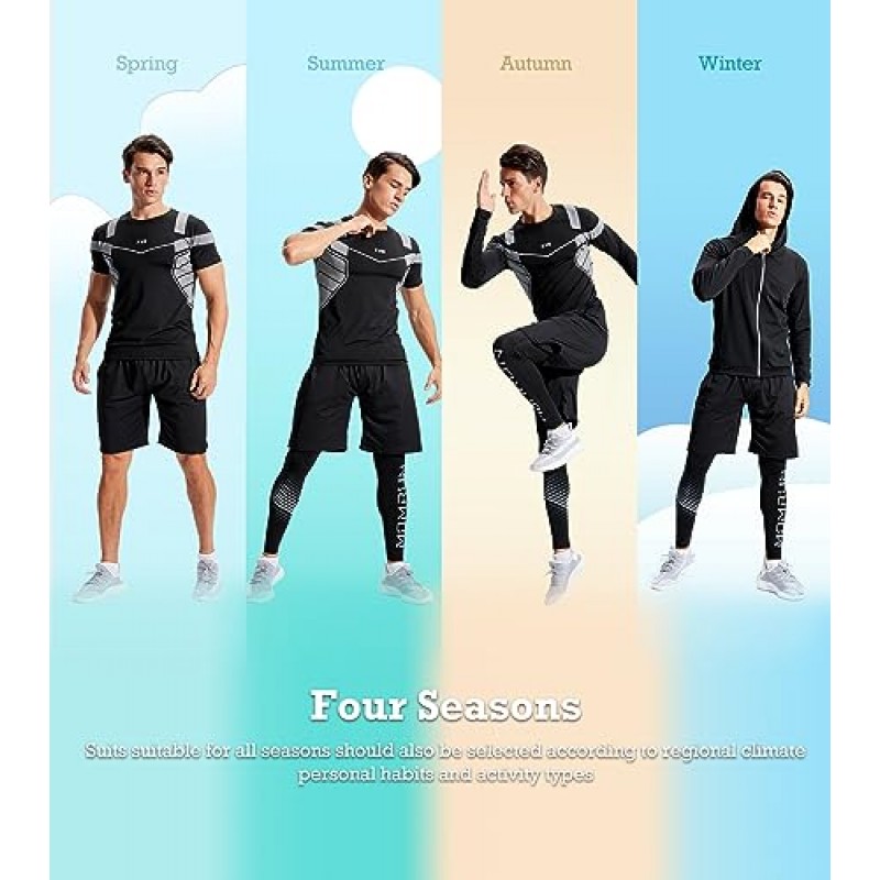 운동 세트 압축 셔츠 바지 재킷 야외 스포츠 체육관 의류 남성용 5PCS