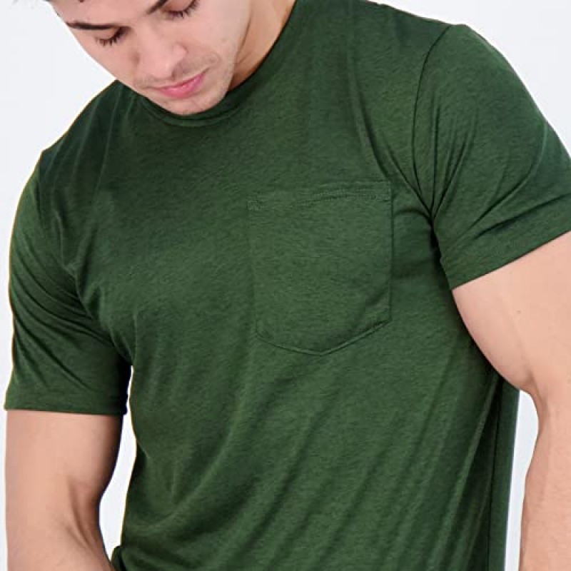 Real Essentials 4 팩: 남성용 드라이핏 반소매 포켓 크루 퍼포먼스 운동 티셔츠(빅 & 톨로 구매 가능)