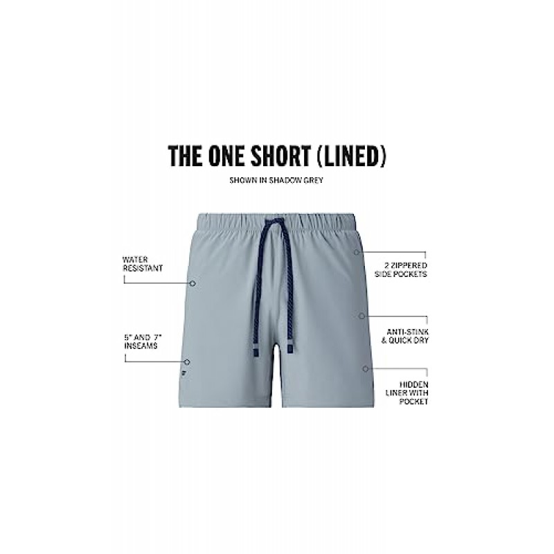 Fabletics 남성용 The One Short(안감 있음), 트레이닝, 수영, 경량, 속건성, 지퍼 포켓