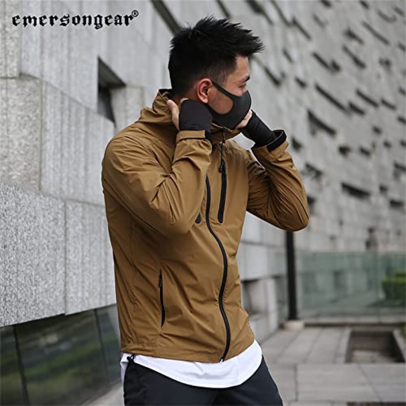 EMERSONGEAR Hattori 윈드 브레이커, 전술 스타일 하이킹 러닝 트레이닝 윈드 브레이커, 장갑 커프 데일리웨어, 빠른 건조