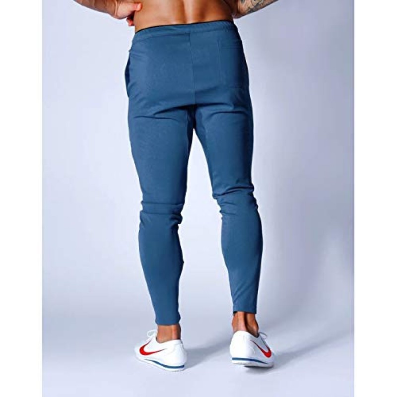 LZJDS Mens Gym Joggers 슬림 피트 조깅 바지 포켓 남성용 트랙 수트 바지 (M-3XL), 네이비 블루, 미디엄