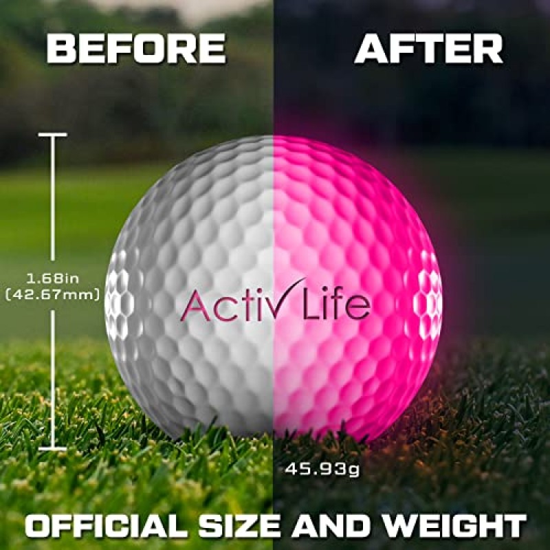 Activ Life 슈퍼 브라이트 LED 골프 공 - 골퍼를 위한 최고의 참신한 선물 - 공을 검색하는 데 최대 8분, 배터리 수명 40시간으로 일몰에도 멈추지 마세요