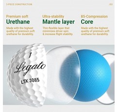 레가토 골프 공, LTX 3085 | 골퍼가 90타를 깰 수 있도록 설계 | 부드러운 느낌으로 최대의 비거리 | 3개 조각 | 우레탄 커버 | 85 압축