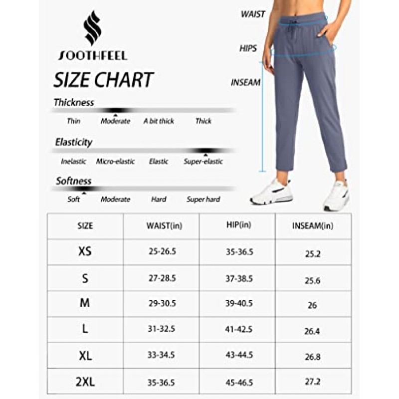 Soothfeel 여성용 골프 바지(포켓 4개 포함) 7/8 스트레치 하이 웨이스트 스웨트팬츠 여성용 운동용 작업 바지