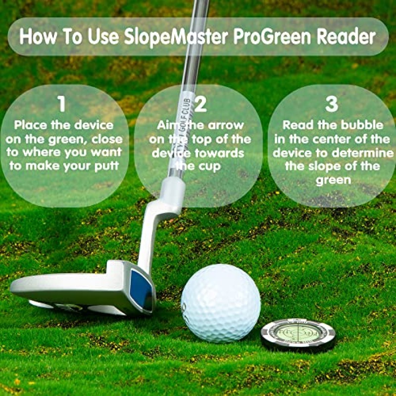 SlopeMaster ProGreen Reader - 남성 여성용 고정밀 녹색 독서 보조 골프 액세서리가 포함된 골프 모자 클립 볼 마커