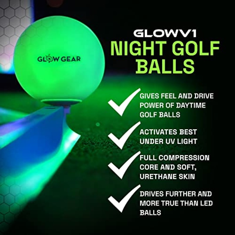 GlowGear Golf - GlowV1 글로우 골프 공 충전기 라이트 팩, 야광 골프 공 리필 포함, 충전식 라이트 업 골프 공, 여성 및 남성용 골프 액세서리, AA 배터리 4개 포함