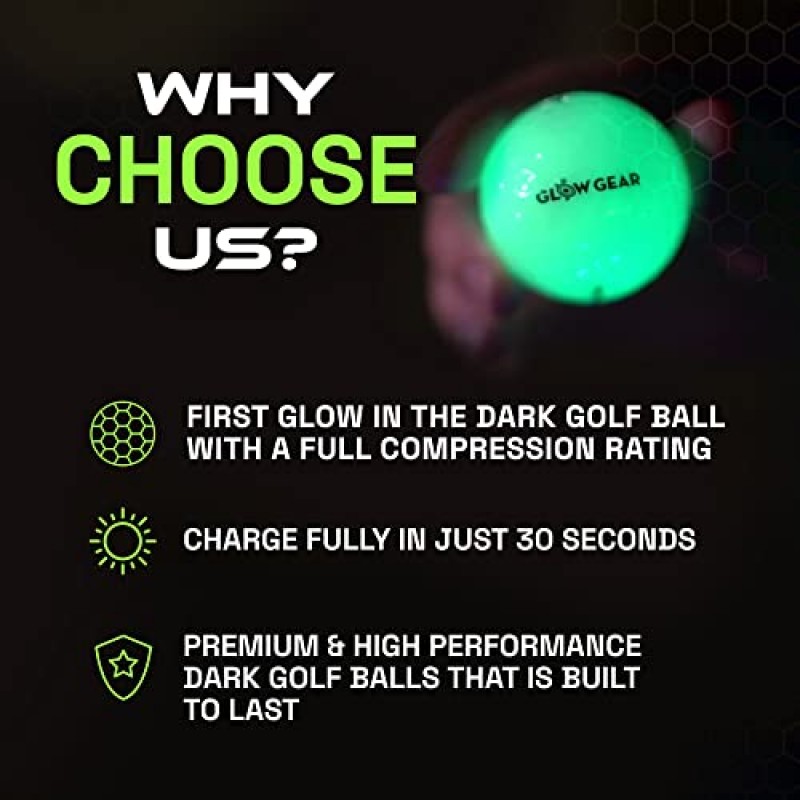 GlowGear Golf - GlowV1 글로우 골프 공 충전기 라이트 팩, 야광 골프 공 리필 포함, 충전식 라이트 업 골프 공, 여성 및 남성용 골프 액세서리, AA 배터리 4개 포함