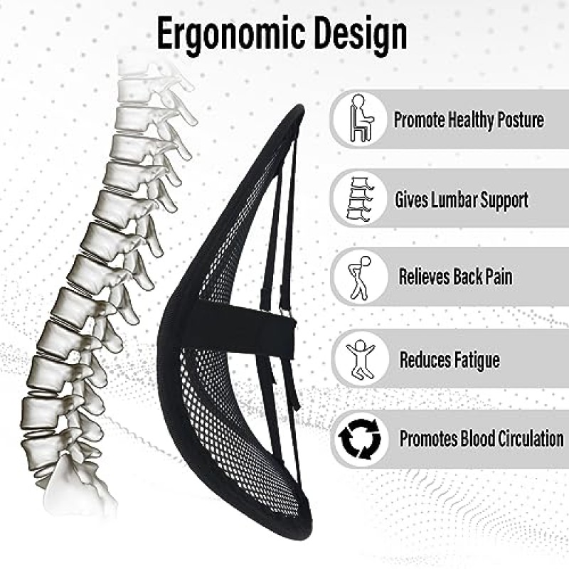 SANHSEHOME 자동차 사무실 의자용 요추 지지대 의자용 자동차 요추 지지대 운전석용 자동차 요추 지지대 인체공학적 사무실 의자 자동차 좌석 운전자용 요추 지지대 2팩 메쉬 책상 의자 등받이 지지대
