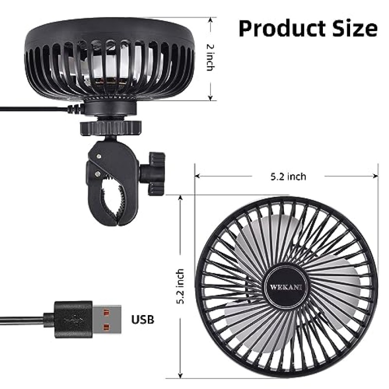 골프 카트 액세서리용 WEKANI 골프 카트 팬, 골프 카트, 사무실 책상 및 유모차용 견고한 클램프 및 휴대용 USB 입력을 갖춘 EZGO Club Car Yamaha 모델에 맞는 3단 설정