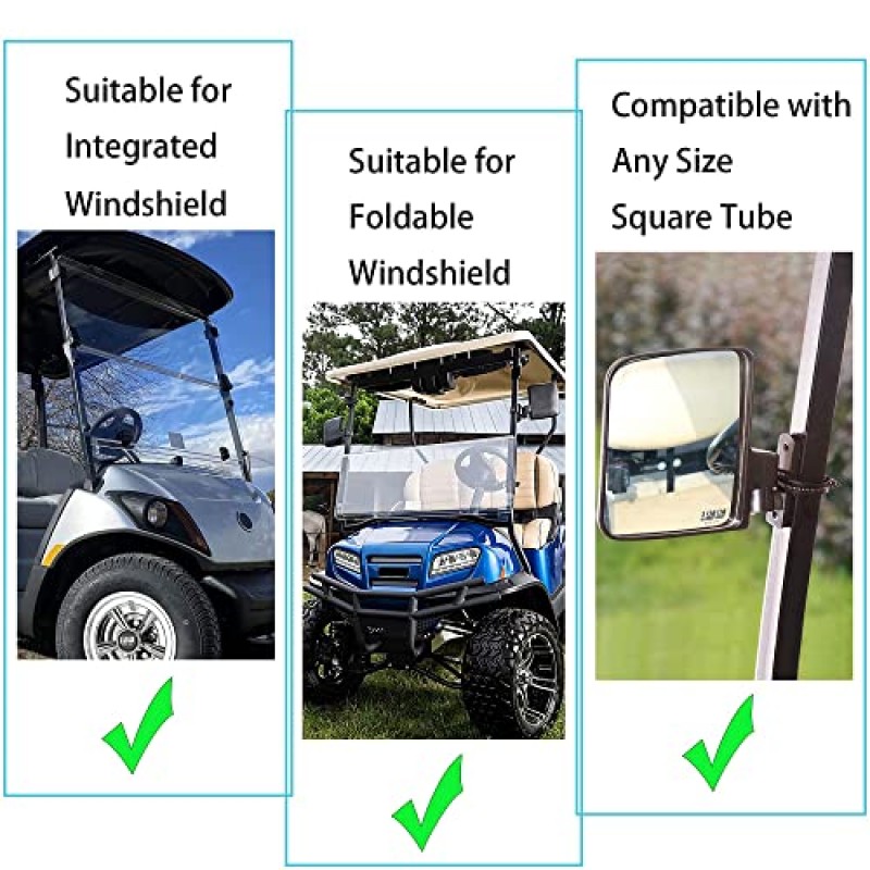 10L0L 골프 카트 거울, 측면 후면 거울은 EZGO Club Car Yamaha 골프 카트 및 기타에 적합합니다. 드릴링 필요 또는 드릴링 필요 없음 하드웨어 포함