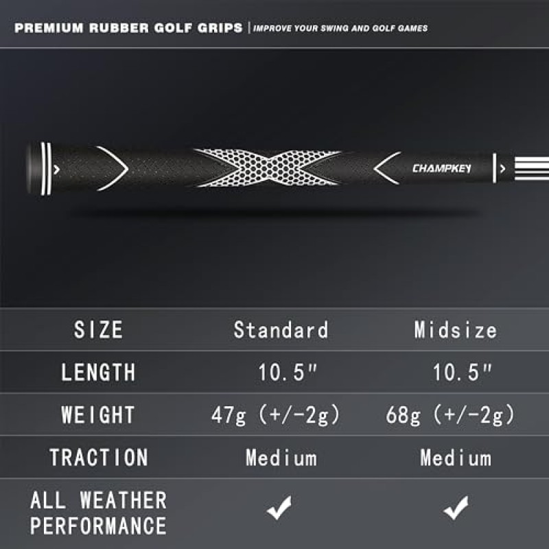 CHAMPKEY 프리미엄 고무 골프 그립 13 팩 | 높은 견인력과 피드백 고무 골프 클럽 그립 | 15개의 탭이 있는 13개의 그립과 모든 키트가 포함된 13개의 그립 중에서 선택하세요