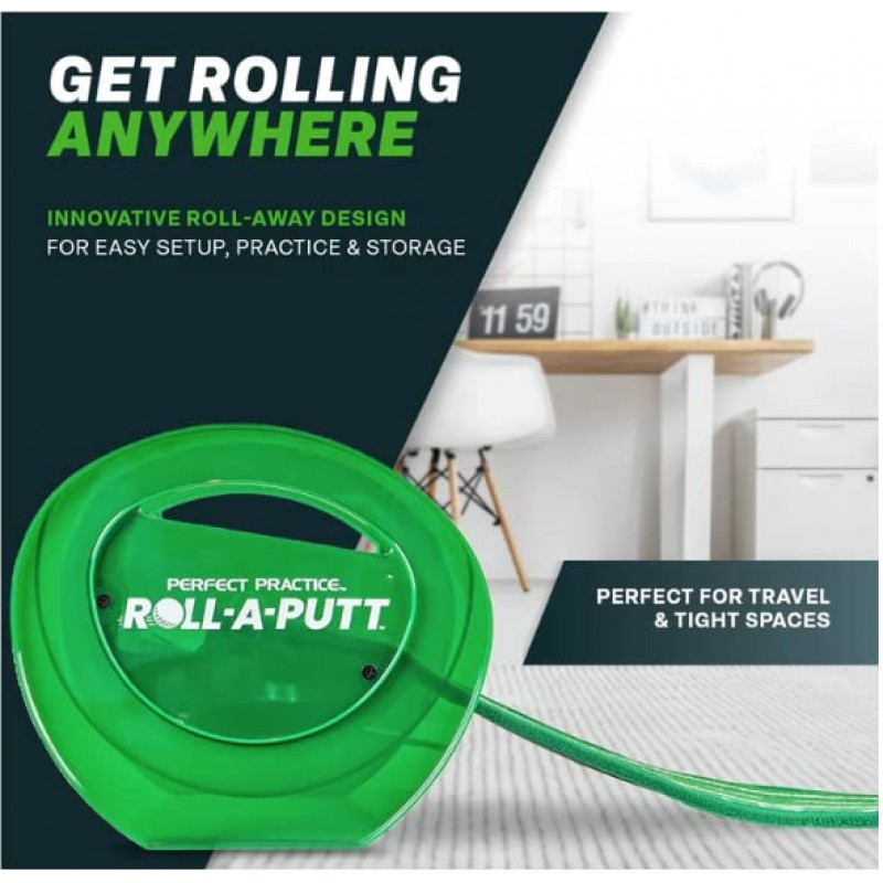 ROLL-A-PUTT by PERFECT PRACTICE - 어디서든 빠르고 쉬운 퍼팅 연습을 위한 볼 리턴 및 롤 어웨이 베이스가 있는 8피트 휴대용 퍼팅 그린 – 골프 액세서리, 남성용 골프 선물