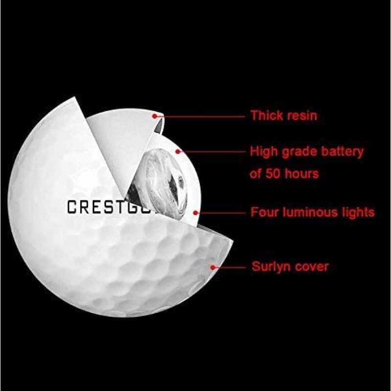 Crestgolf Led Glow 골프 공은 어둠 속에서, 밤에는 [내장 4 Led] 골프 장거리 골프를 위해 밝게 골프 공을 밝힙니다.