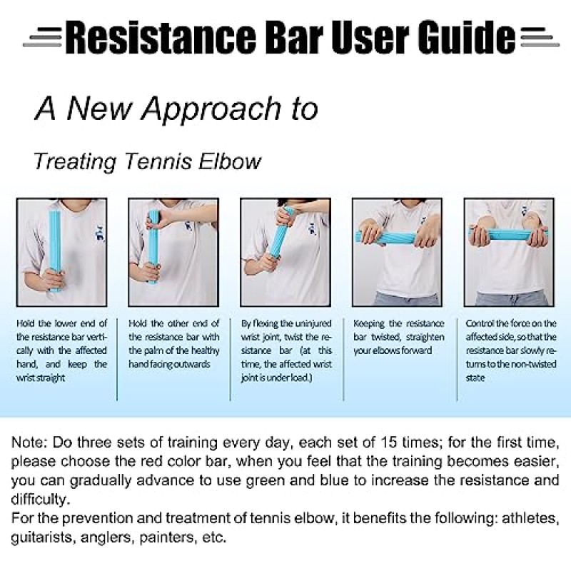 Hshbxd 테니스 엘보 테라피 플렉서블 바, 플렉스 테라피 바 강화제, 골퍼 엘보용 저항 바, 건염, 손목, 팔뚝 통증 완화… (TPR-빨간색, 녹색 및 파란색)