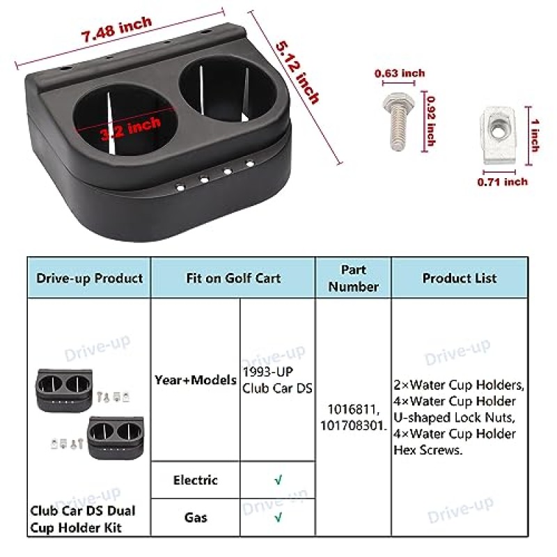 드라이브업 골프 카트 Club Car DS 듀얼 컵 홀더 키트 1993-Up-2 팩