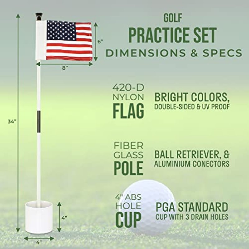 WATSY USA 미국 골프 깃대 세트 뒷마당 야외 파티오 홈 트레이닝용 퍼팅 홀 컵 휴대용 2섹션 디자인(미국 1팩)