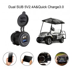 10L0L 골프 카트 듀얼 USB 충전기/USB 포트/빠른 충전 3.0 USB 콘센트 범용 적합 EZGO 클럽 자동차 및 Yamaha, 오토바이, RV, ATV, 보트 등에 적합 12V~24V 입력