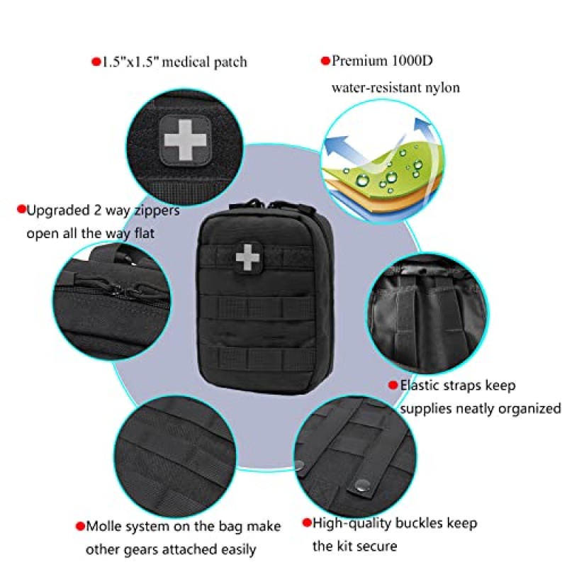 EMT 파우치 MOLLE Ifak 파우치 전술 MOLLE 의료 응급 처치 키트 유틸리티 파우치 Carlebben (의료 용품 포함)