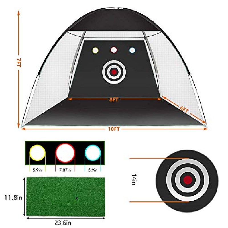 골프 연습 네트, 10x7ft 골프 타격 훈련 보조 장치, 뒷마당 운전 치핑용 타겟 및 캐리 백 포함 - 골프 매트 1개 - 골프 공 5개 - 골프 티 1개 - 남성용 어린이 실내 야외 스포츠 게임