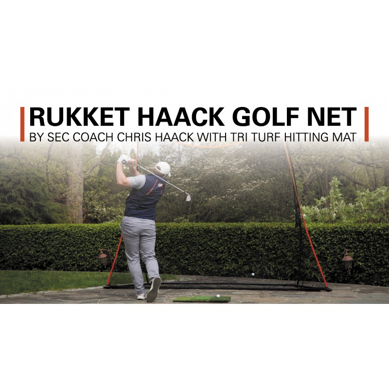 Rukket 3pc 골프 네트 번들, 10x7ft Haack 골프 타격 네트, 삼중 잔디 매트 및 휴대용 가방, 실내 및 실외 운전 연습, SEC 코치 Chris Haack의 홈 스윙 훈련 보조 장치