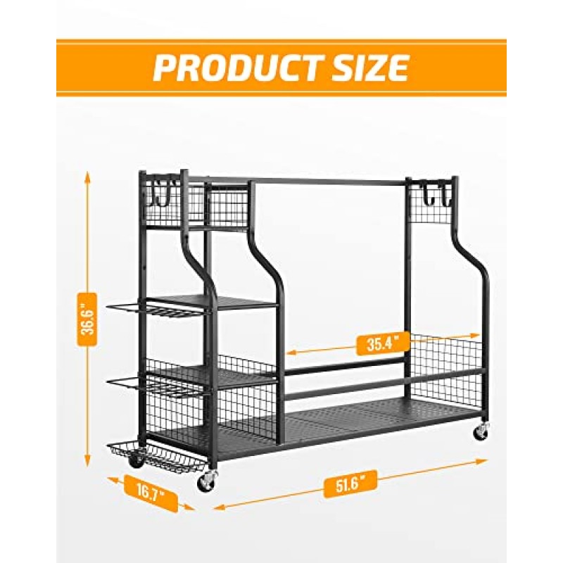 PLKOW 골프 가방 보관 차고 주최자, 차고, 창고, 지하실용 초대형 골프 가방 보관 스탠드 및 골프 장비 랙