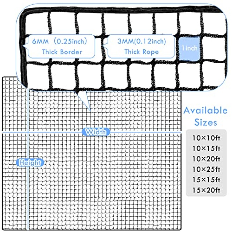 Amazgolf 골프 네트, 10Ft,15Ft,20Ft,25Ft 골프 연습 네트, 스포츠 연습 배리어 네트, 헤비 듀티 볼 네트 골프 타격 네트, DIY 볼 네트, 야구 네트 하키 네트 및 치핑 네트