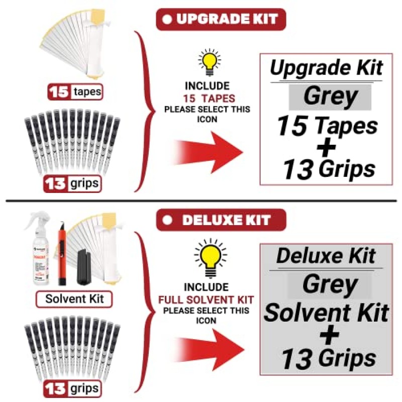 SAPLIZE 하이브리드 골프 그립(CL03) - 13개 세트, 로우 테이퍼 디자인, 크로스 코드 고무 기술, 6가지 색상 옵션, 표준/중형, 선택 가능한 업그레이드/디럭스 키트, 멀티컴파운드 골프 클럽 그립