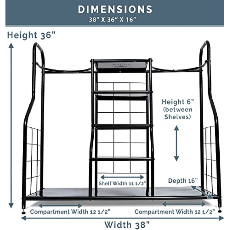 Morvat Golf Organizer 초대형 더블 메탈 블랙 스탠드 창고, 지하실 및 차고에서 골프 가방, 클럽, 공, 장치, 액세서리 및 장비를 보관하고 정리하는 완벽한 방법