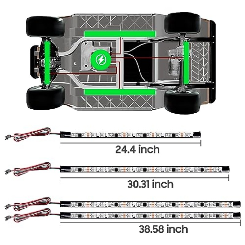 10L0L 4PCS 골프 카트 언더 바디 라이트 키트, EZGO 클럽 카 야마하 용 언더 글로우 LED 라이트 스트립, 24 모드 멀티 컬러 RGB 음악 동기화 IP67 방수
