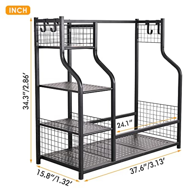 SNAIL 골프 가방 차고 보관 정리함 초대형 골프 가방 랙 스탠드 홀더 골프 가방 2개 및 기타 골프 장비 액세서리에 적합, 차고 창고 및 지하실용 메탈 블랙 골프 클럽 보관소