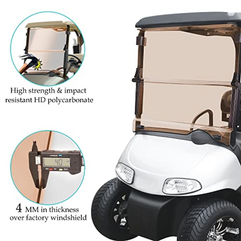 EZGO RXV 2008-up용 10L0L 골프 카트 접이식 착색된 Winshield, 접이식 업그레이드 두꺼운 폴리카보네이트(PC) 고강도 충격 저항