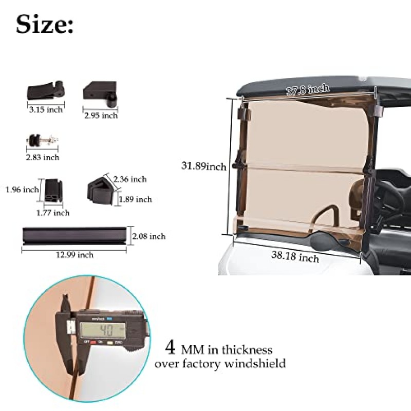 EZGO RXV 2008-up용 10L0L 골프 카트 접이식 착색된 Winshield, 접이식 업그레이드 두꺼운 폴리카보네이트(PC) 고강도 충격 저항