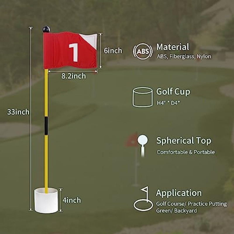 Crestgolf 휴대용 뒷마당 연습 골프 홀 컵 및 유리 섬유 플래그 스틱, 골프 퍼팅 그린 깃대 골프 핀 플래그 홀 컵 세트