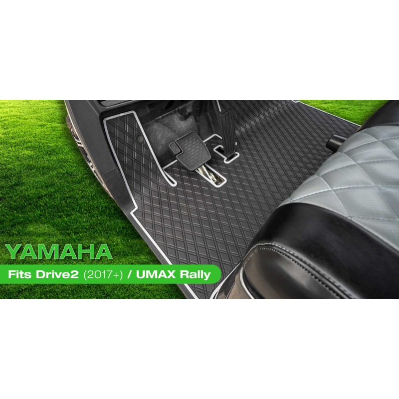 Xtreme 매트 Yamaha Drive2 골프 카트 매트, 풀 커버리지 골프 카트 바닥 라이너 매트 - Yamaha Drive2 모델에만 적합(2017-2023) 및 UMAX Rally 4x4 - 빨간색 트림이 있는 검정색