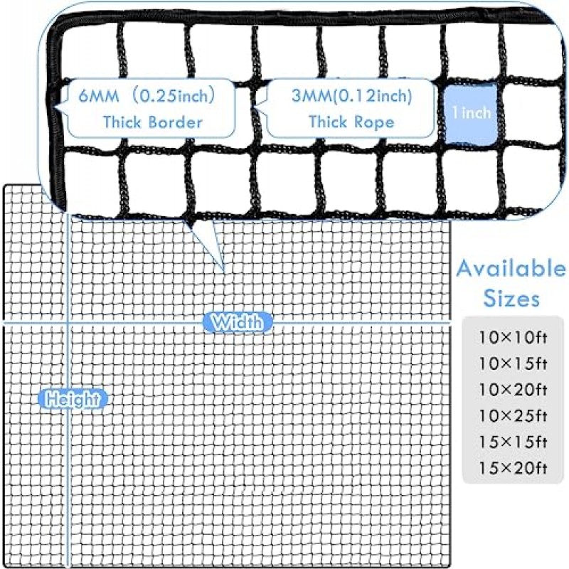 Amazgolf 골프 네트, 10Ft * 12Ft 골프 연습 네트, 스포츠 연습 배리어 네트, 헤비 듀티 볼 그물 골프 타격 네트, DIY 볼 네트, 야구 네트 하키 네트 및 치핑 네트