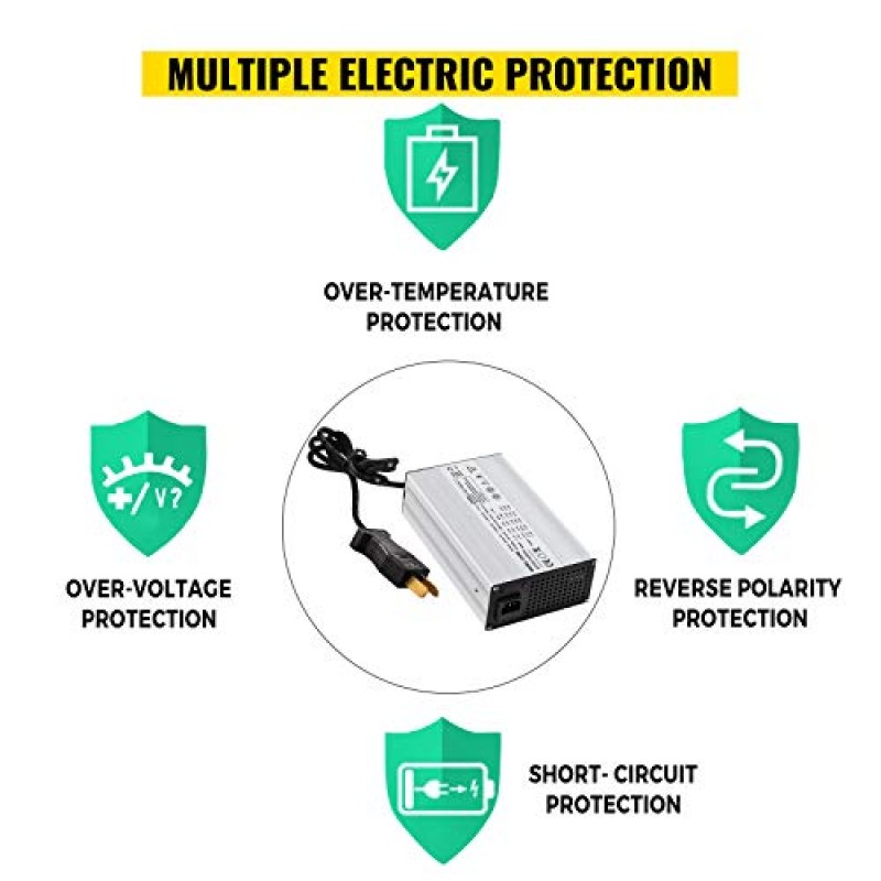 VEVOR 골프 카트 배터리 충전기 36V 클럽 차량용 충전기 18A 골프 카트 전기 충전기 펼쳐진 플러그/LED 클럽 차량용 배터리 충전기 Ez Go Yamaha용 알루미늄 쉘 전원 현명한 골프 카트 배터리 충전기
